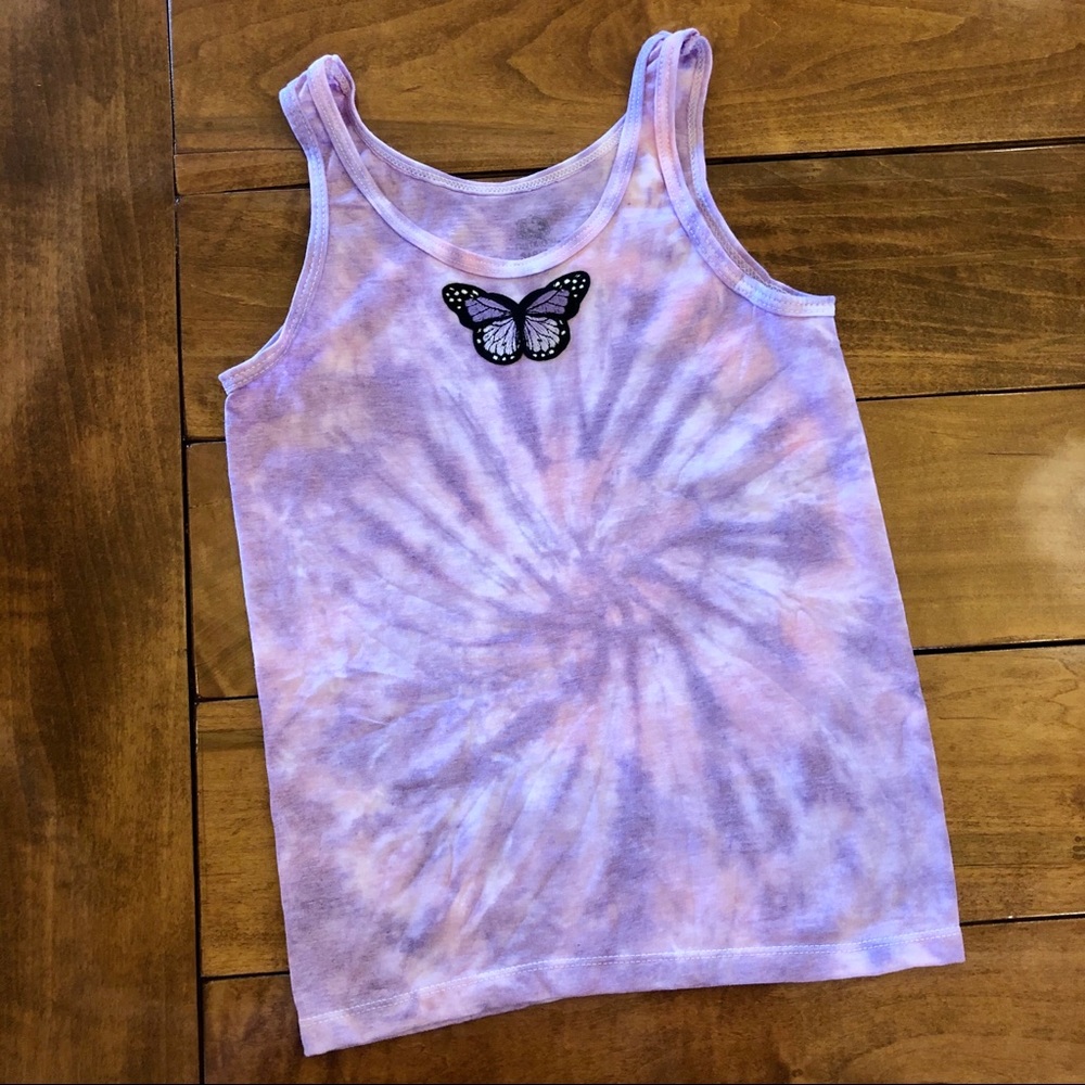 Tie Dye Tank with purple butterfly patch 4-6T
